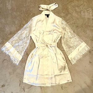 Belle Cherie Satin & Lace Robe with Matching Headband